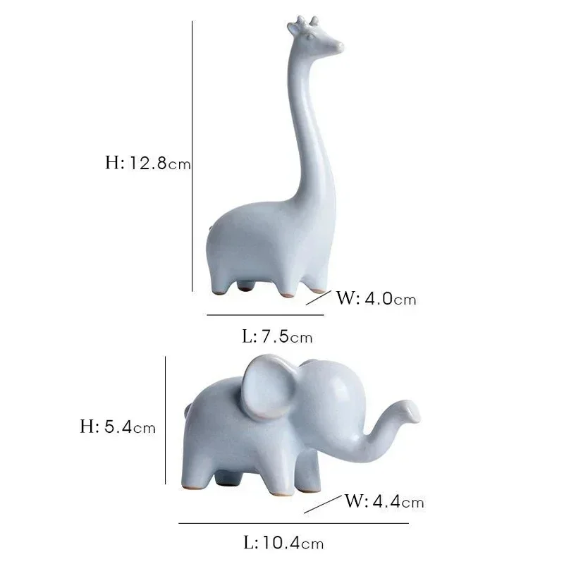 Mini Ceramic Elephant & Giraffe Figurines - Image 2