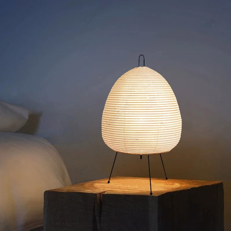 Japanese Rice Paper Lamp Wabi-Sabi Tripod Table Light Minimalist Decor - Image 2