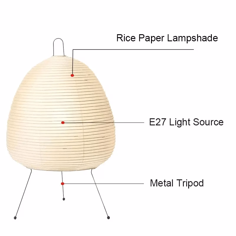 Japanese Rice Paper Lamp Wabi-Sabi Tripod Table Light Minimalist Decor - Image 3