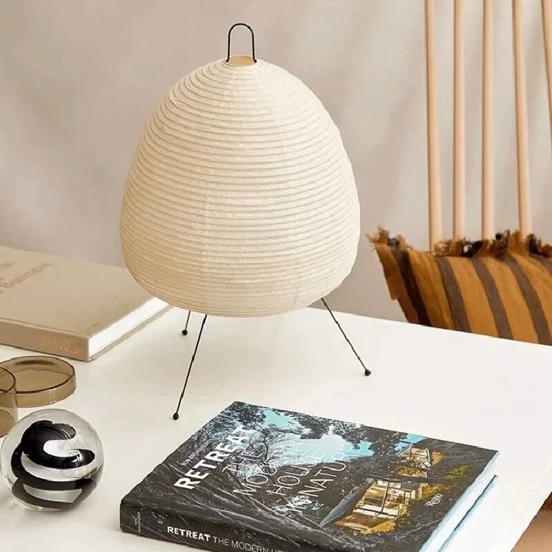 Japanese Rice Paper Lamp Wabi-Sabi Tripod Table Light Minimalist Decor - Image 4