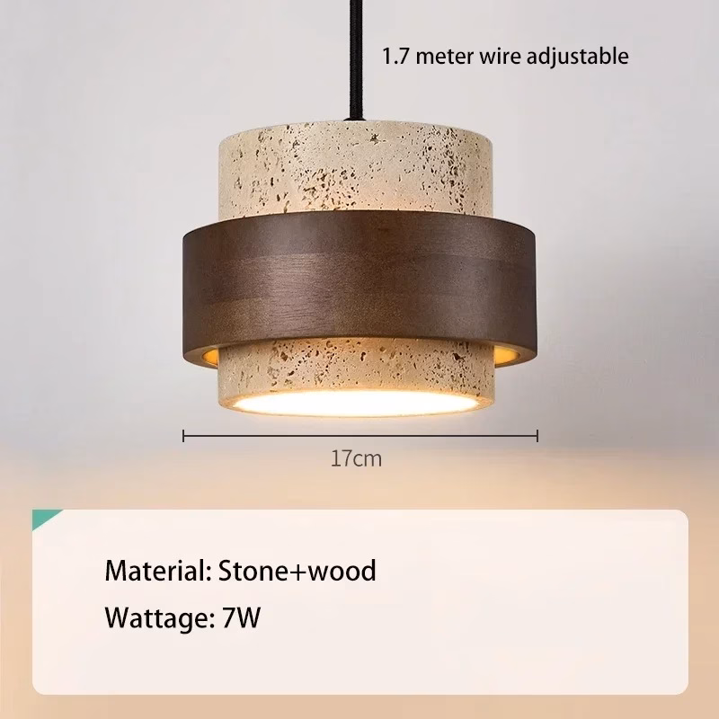 Travertine Cylinder Pendant with Hand-Finished Walnut Accent - Image 7