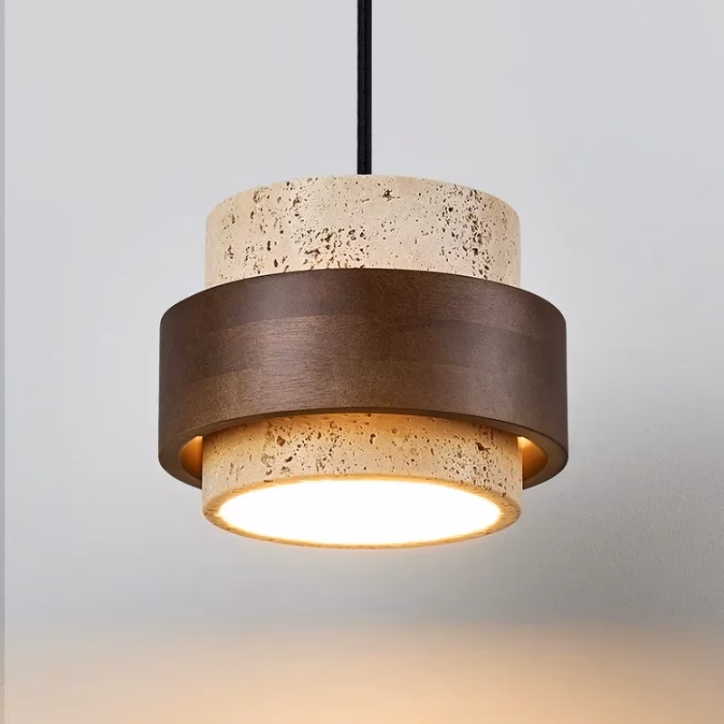 Travertine and Walnut Pendant Light